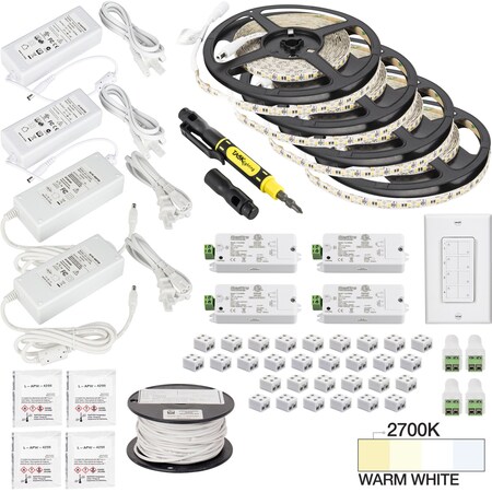 Task Lighting 65 Ft., 225 Lumens/Ft. 12 V, Quattro Wireless Controller, 4 Zone 4 Area, Sgl-Wht, Warm Wht 2700K L-VK4Z4A-65-27